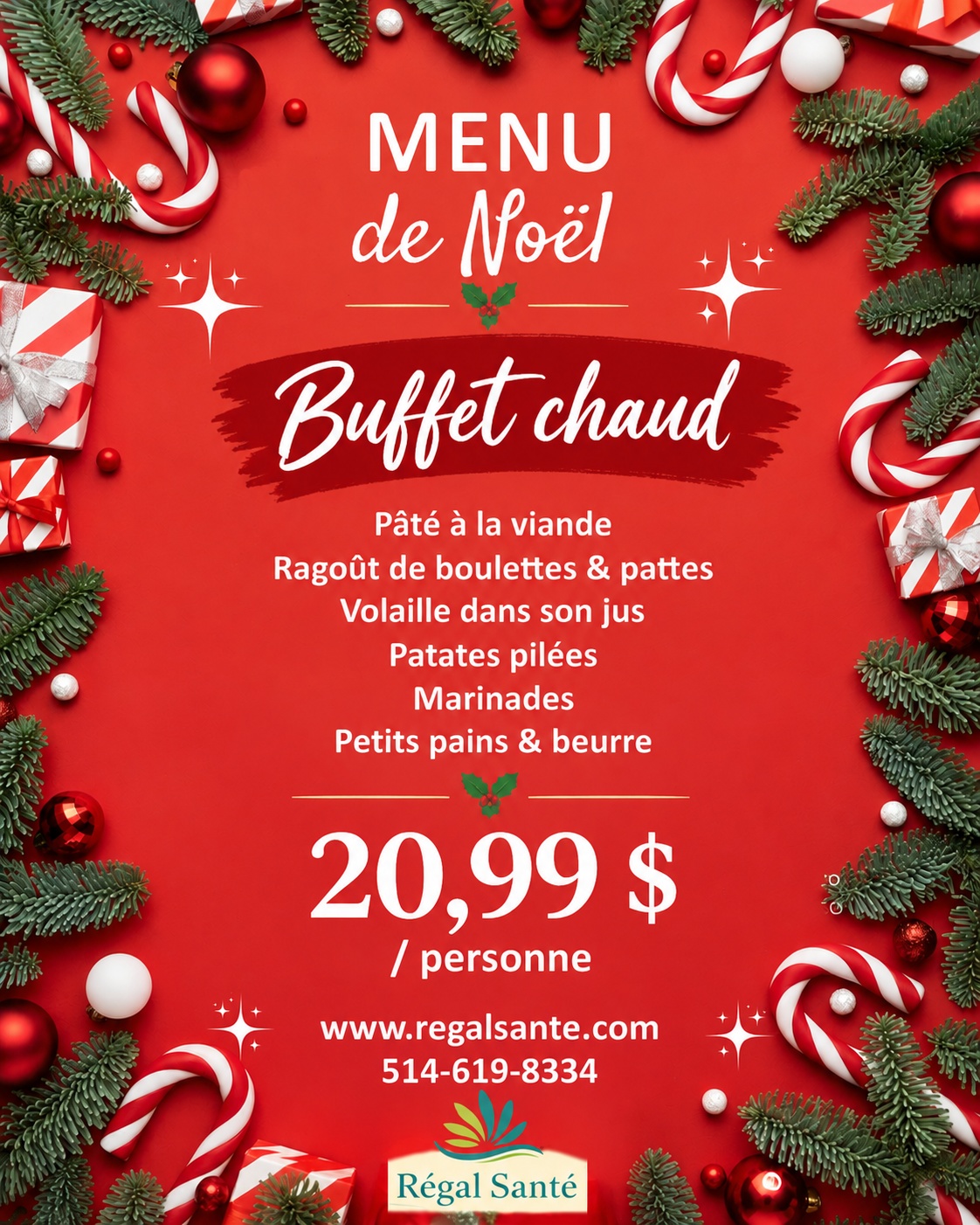Menu de Noël - Buffet chaud Régal Santé